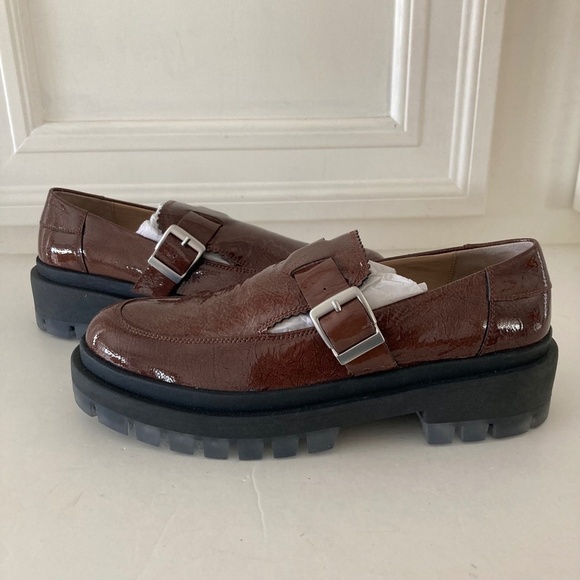 NIB Free People Mackenzie MJ Brown Patent Leather Loafers Sz 41 - Picture 1 of 11
